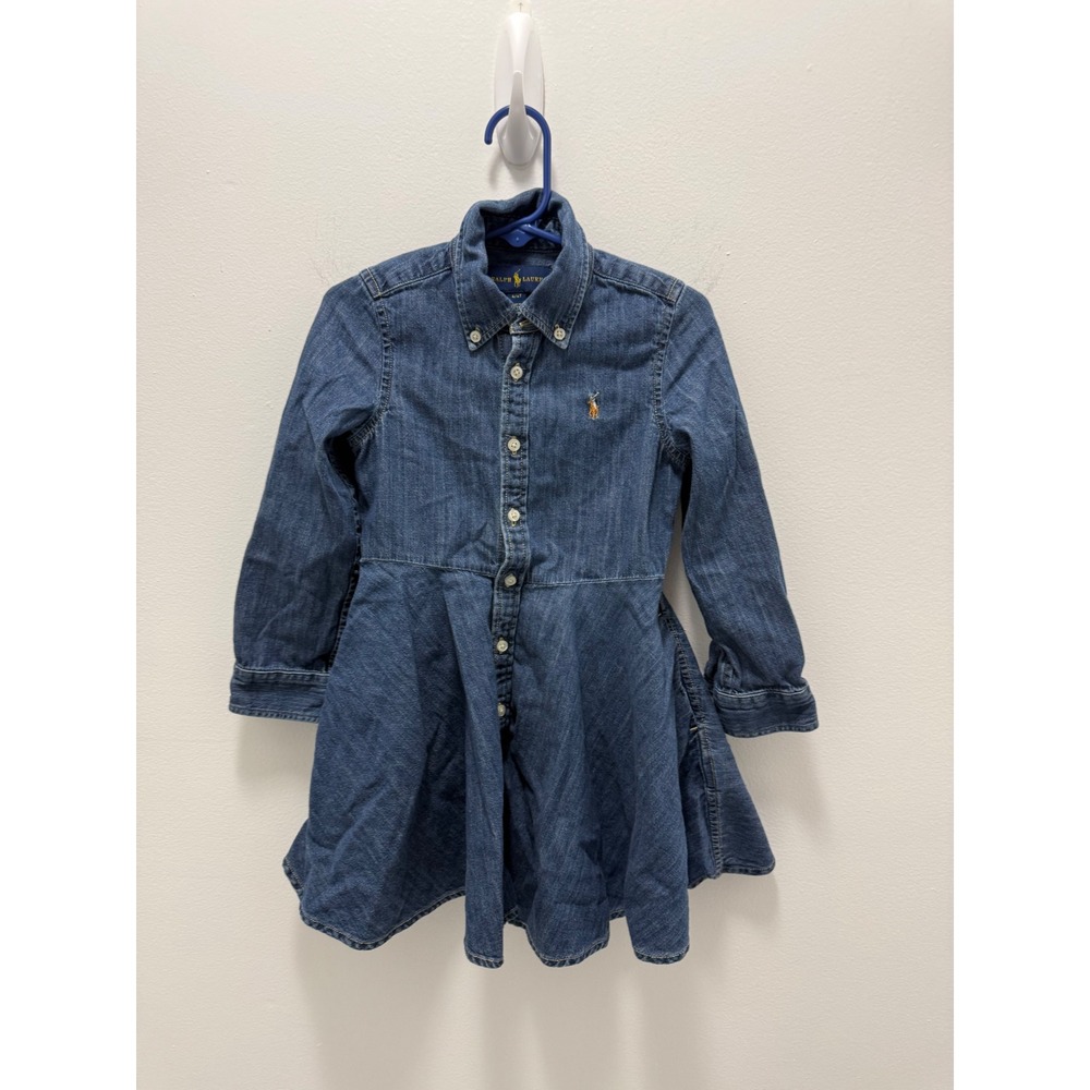 Ralph Lauren Kids Blue Denim Fit and Flare Button Down Dress 4/4T Pony Logo